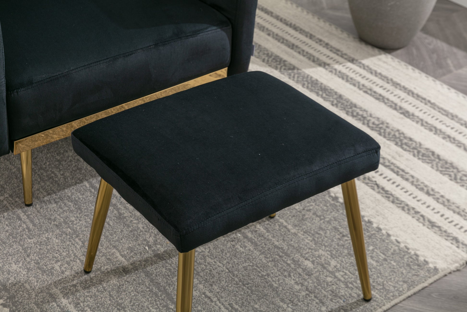 Coolmore Velvet Accent Chair With Adjustable Armrests And Backrest, Button Tufted Lounge Chair, Single Recliner Armchair With Ottoman Black Metal