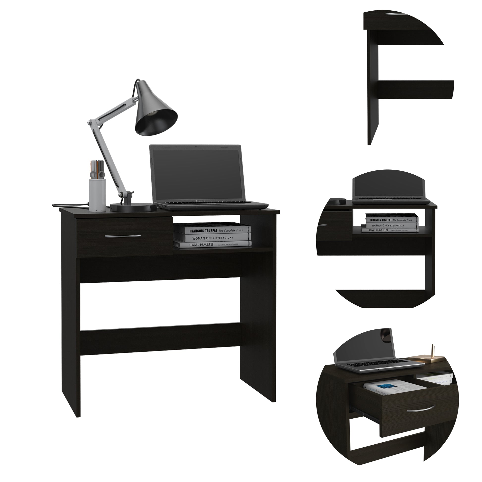 Nottingham 2 Piece 7 Shelf 1 Drawer Home Office Set Black Wengue Black Particle Board