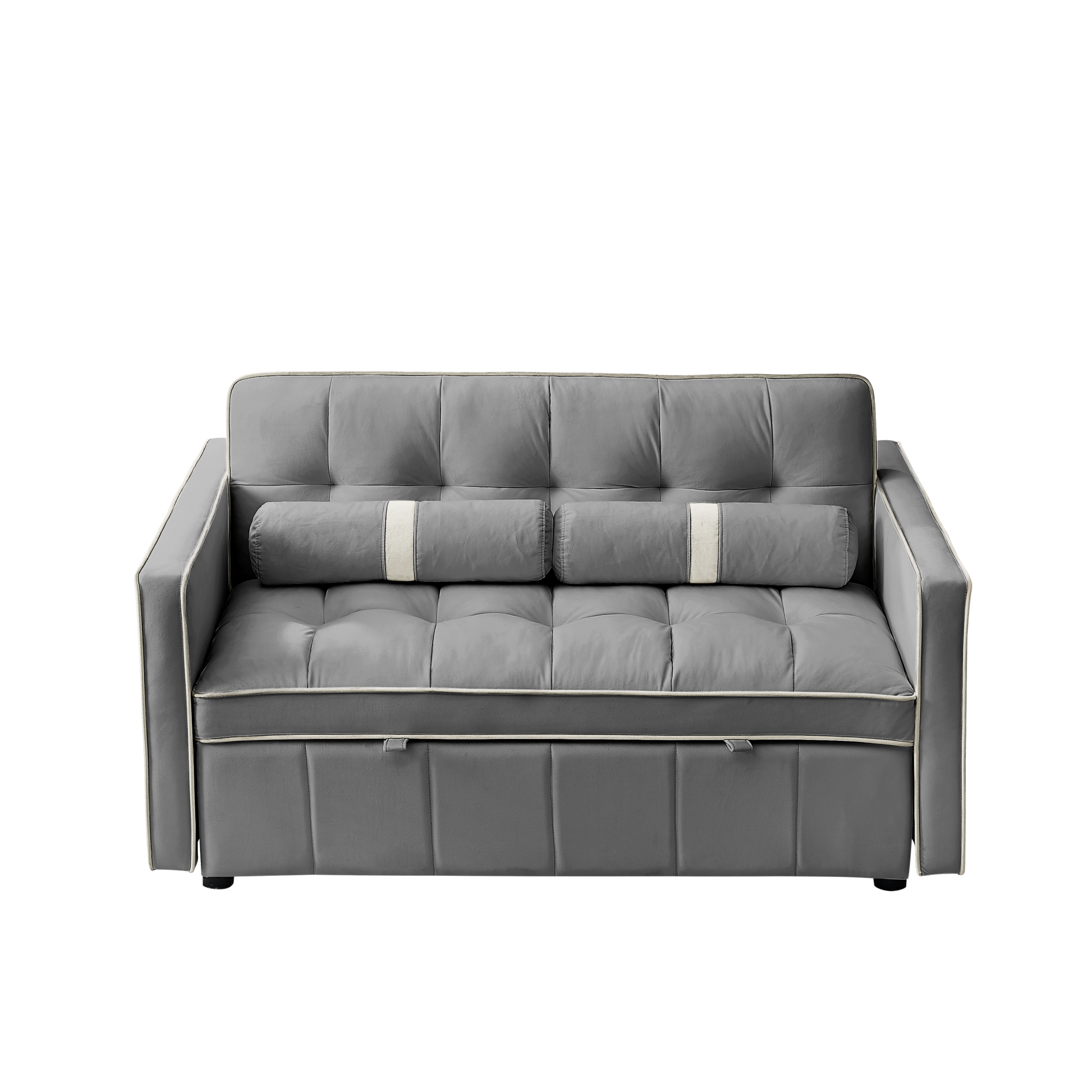 Modern 55.5" Pull Out Sleep Sofa Bed 2 Seater Loveseats Sofa Couch With Side Pockets, Adjsutable Backrest And Lumbar Pillows For Apartment Office Living Room Grey Foam Velvet