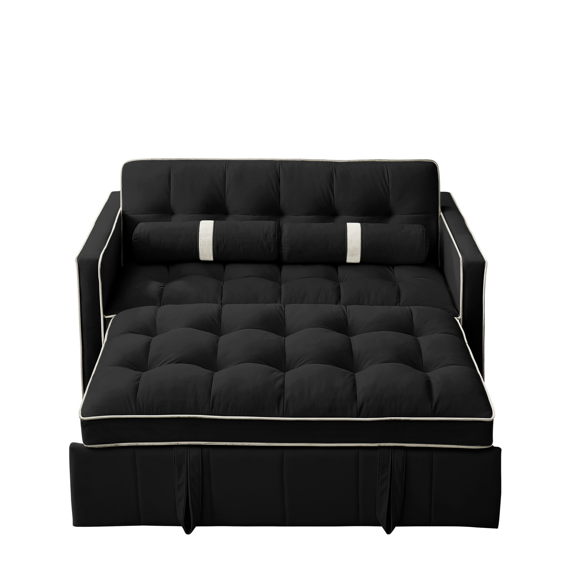 Modern 55.5" Pull Out Sleep Sofa Bed 2 Seater Loveseats Sofa Couch With Side Pockets, Adjsutable Backrest And Lumbar Pillows For Apartment Office Living Room Black Foam Velvet