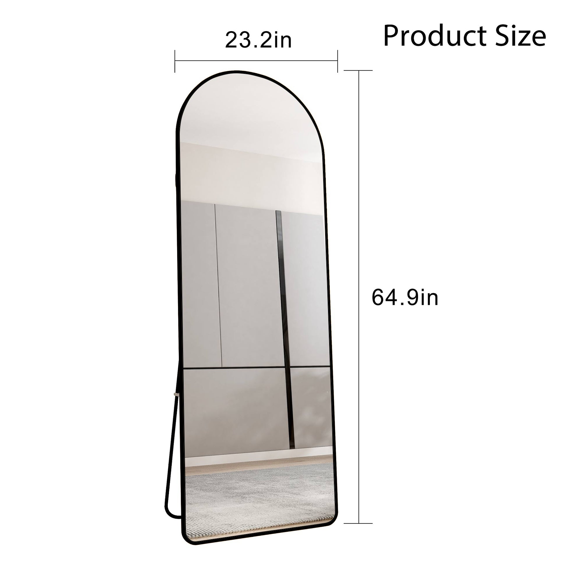 The 3St Generation Of Floor Mounted Full Length Mirrors. Aluminum Alloy Metal Frame Arched Wall Mirror, Bathroom Makeup Mirror, Bedroom Porch, Clothing Store, Wall Mounted. Black 65 "* 23" W1151109084 Black Glass