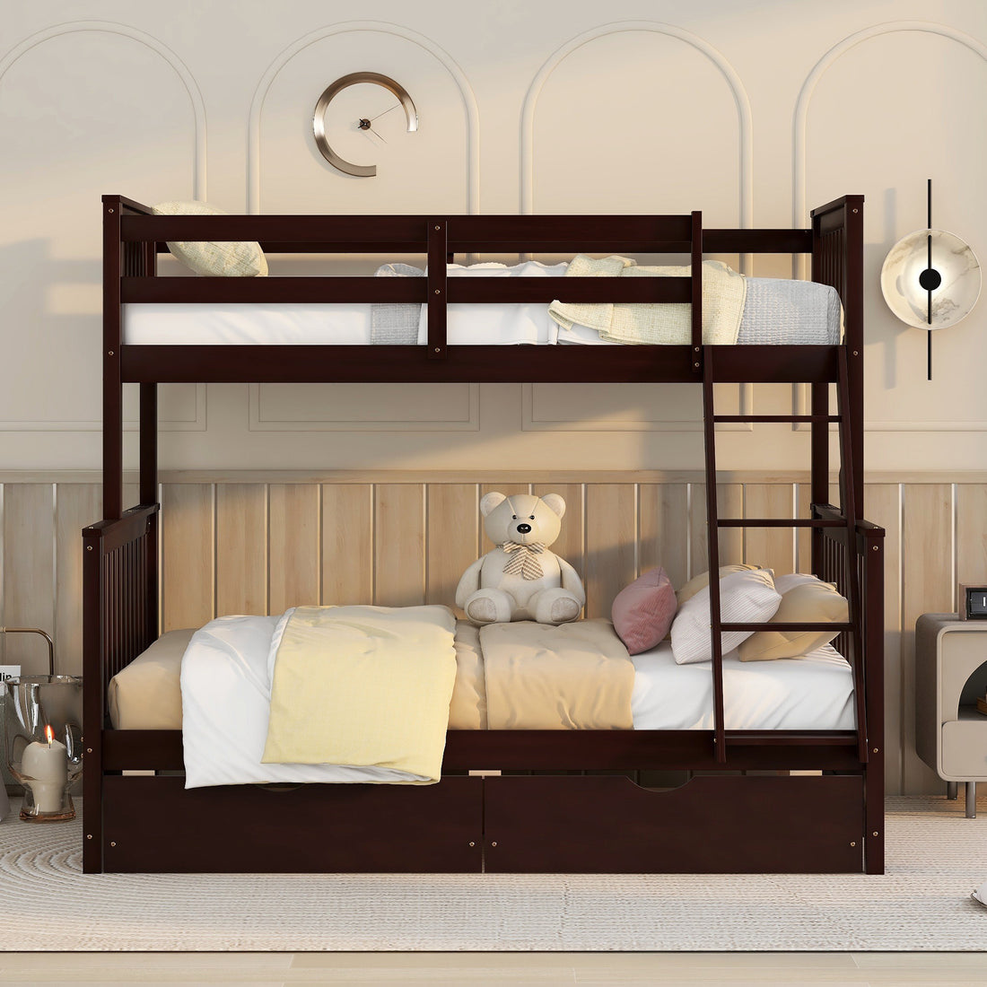 Twin Over Full Bunk Bed With Ladders And Two Storage Drawers Espresso Old Sku:Lt000165Aap Twin Espresso Solid Wood