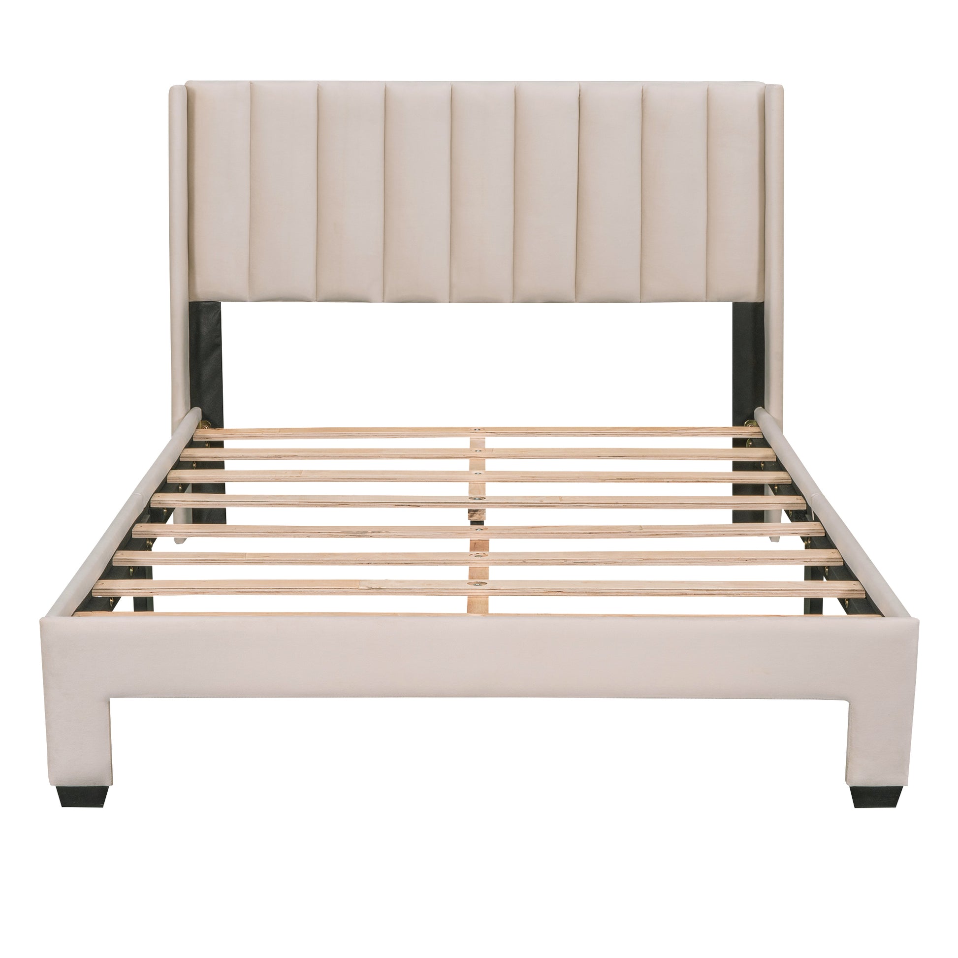 Full Size Storage Bed Velvet Upholstered Platform Bed With A Big Drawer Beige Beige Velvet
