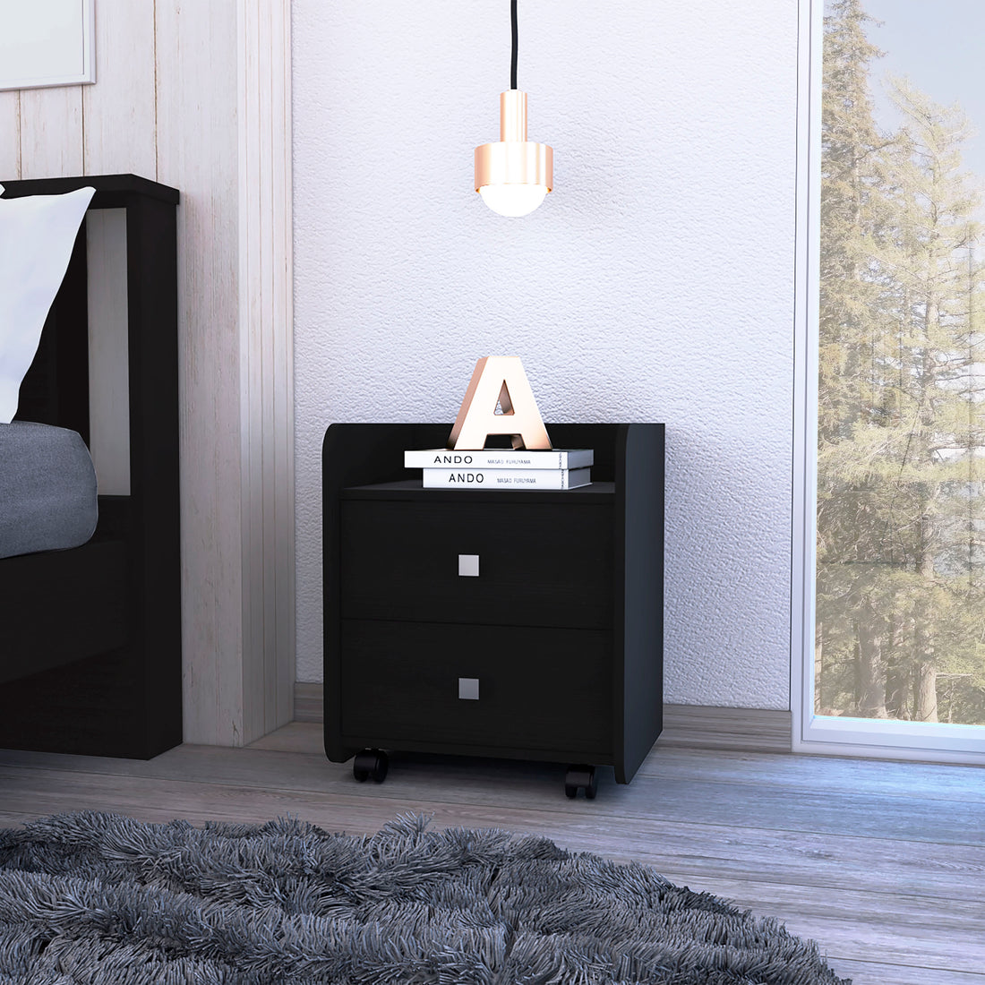 Lakewood 1 Shelf 2 Drawer Nightstand Black Wengue Black Particle Board