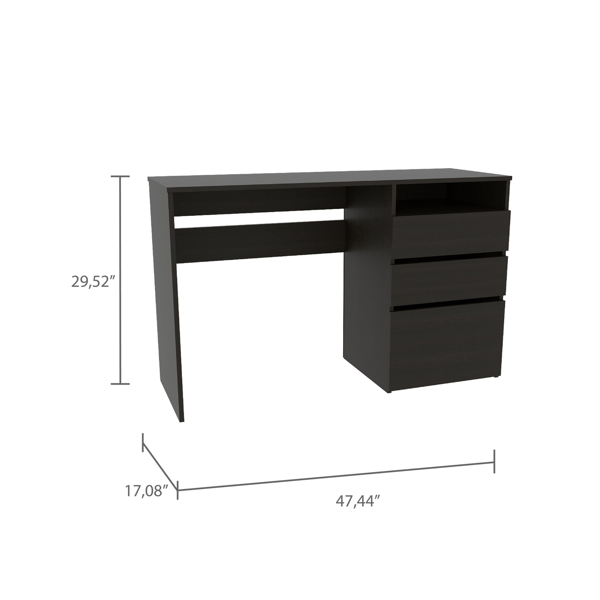 Black Wengue 3 Drawer 1 Shelf Computer Desk Black Particle Board