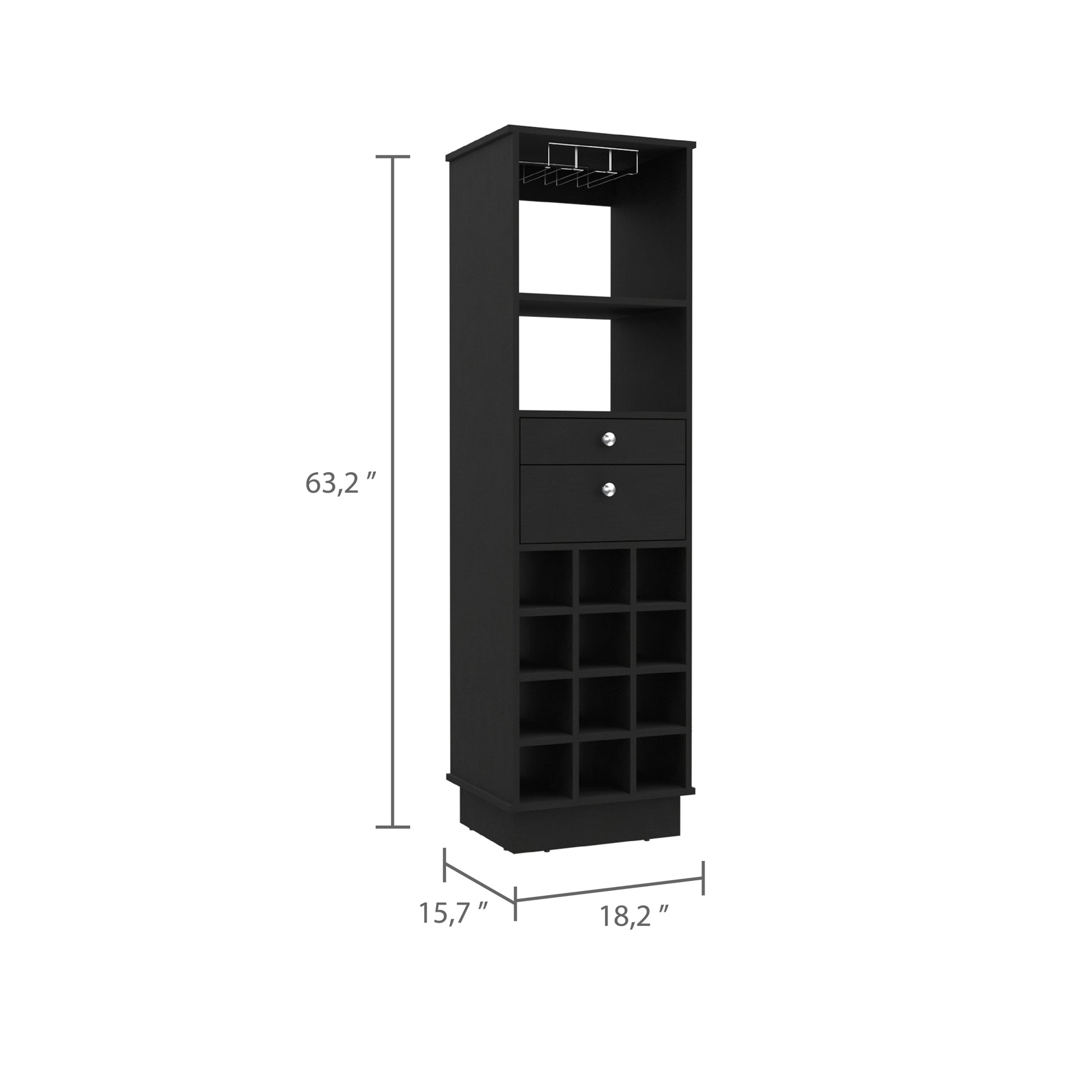 Black Wengue 12 Bottle 2 Drawer 1 Shelf Bar Cabinet Black Particle Board