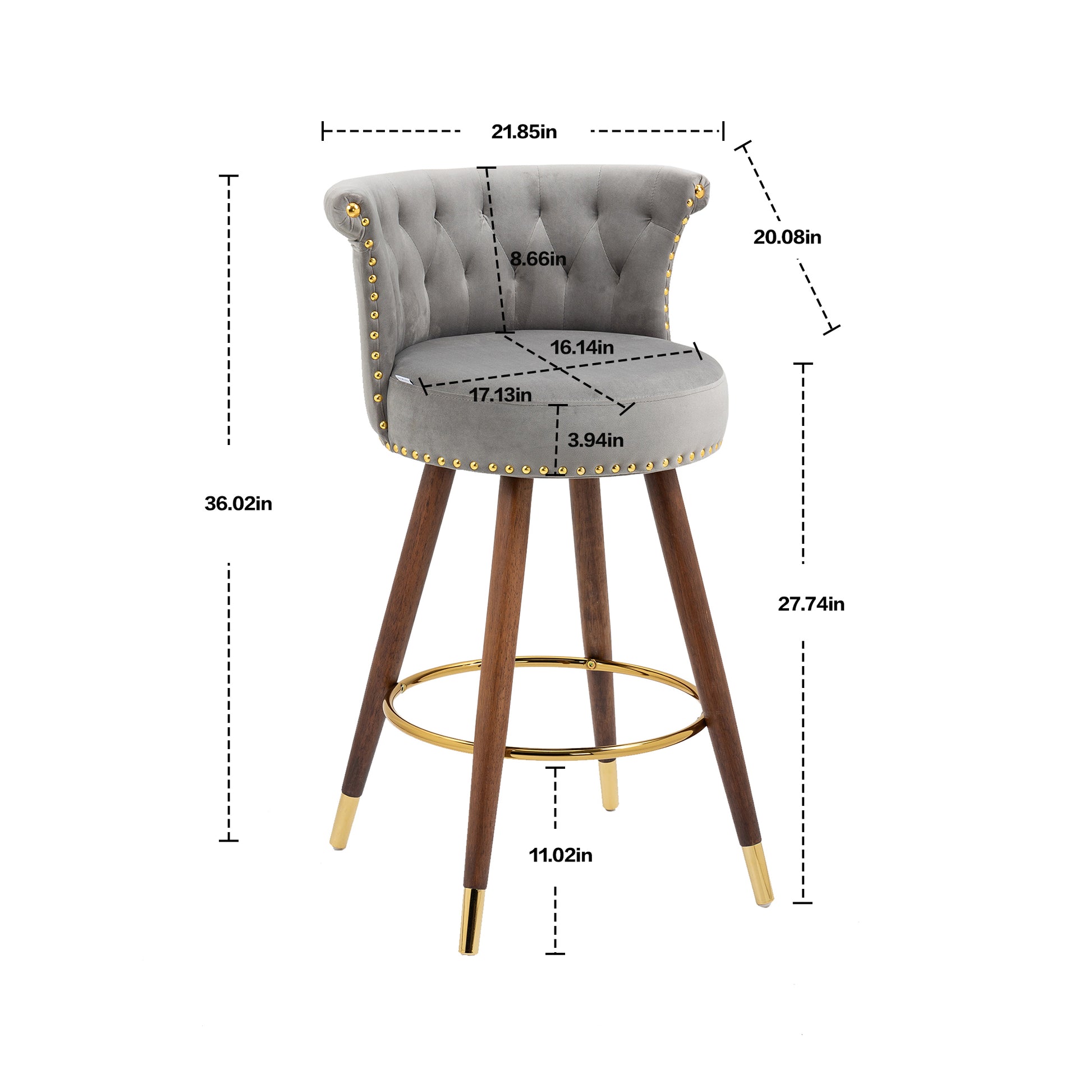 Coolmore Swivel Bar Stools With Backrest Footrest ,With A Fixed Height Of 360 Degrees Gray Solid Wood