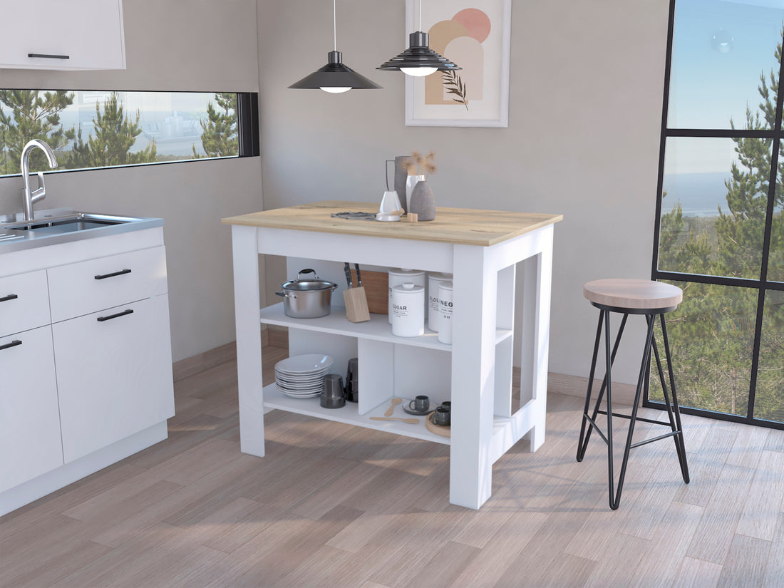 Rockaway 3 Shelf Kitchen Island White And Light Oak White Particle Board