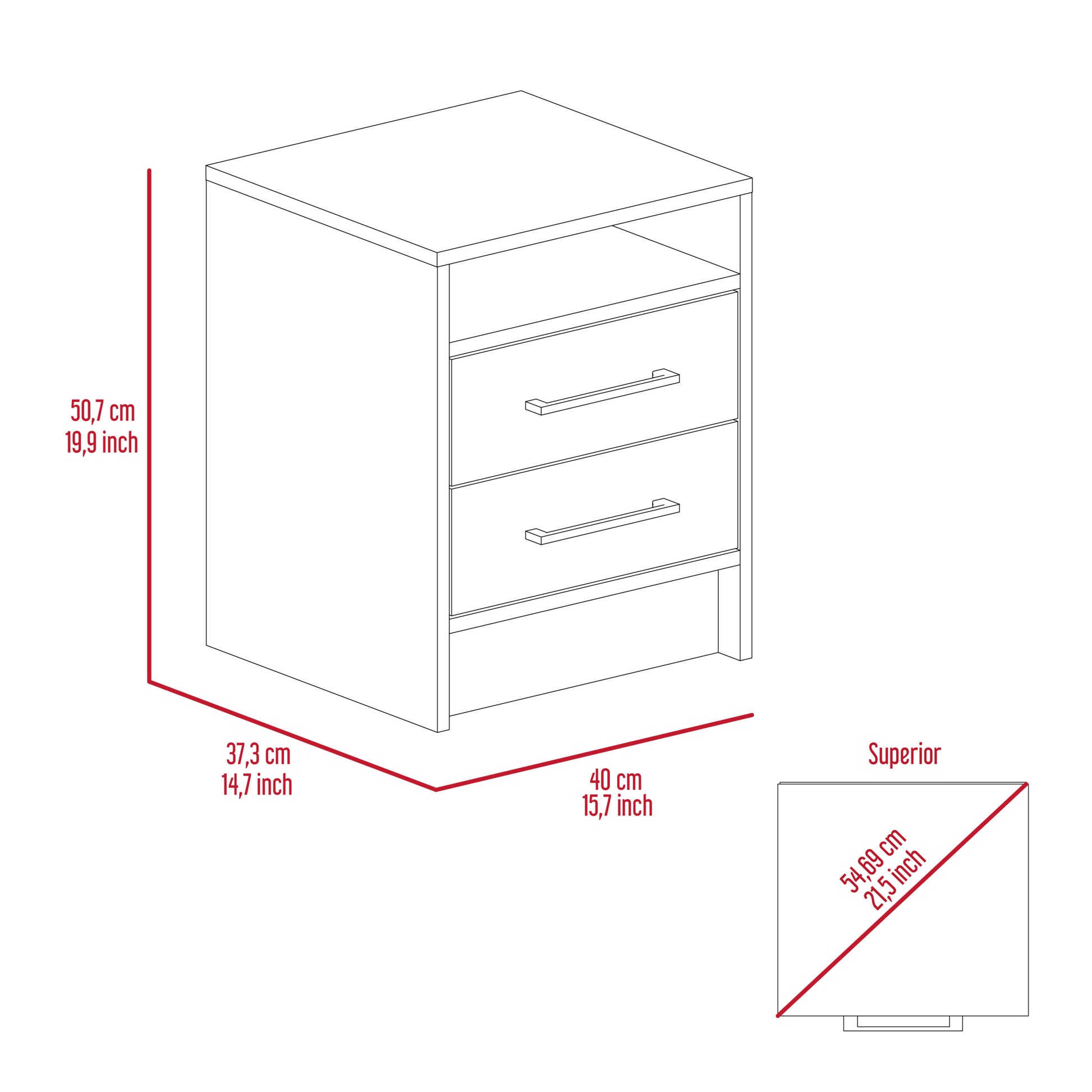 Rowley 2 Drawer 1 Shelf Rectangle Nightstand Light Grey Light Gray Particle Board