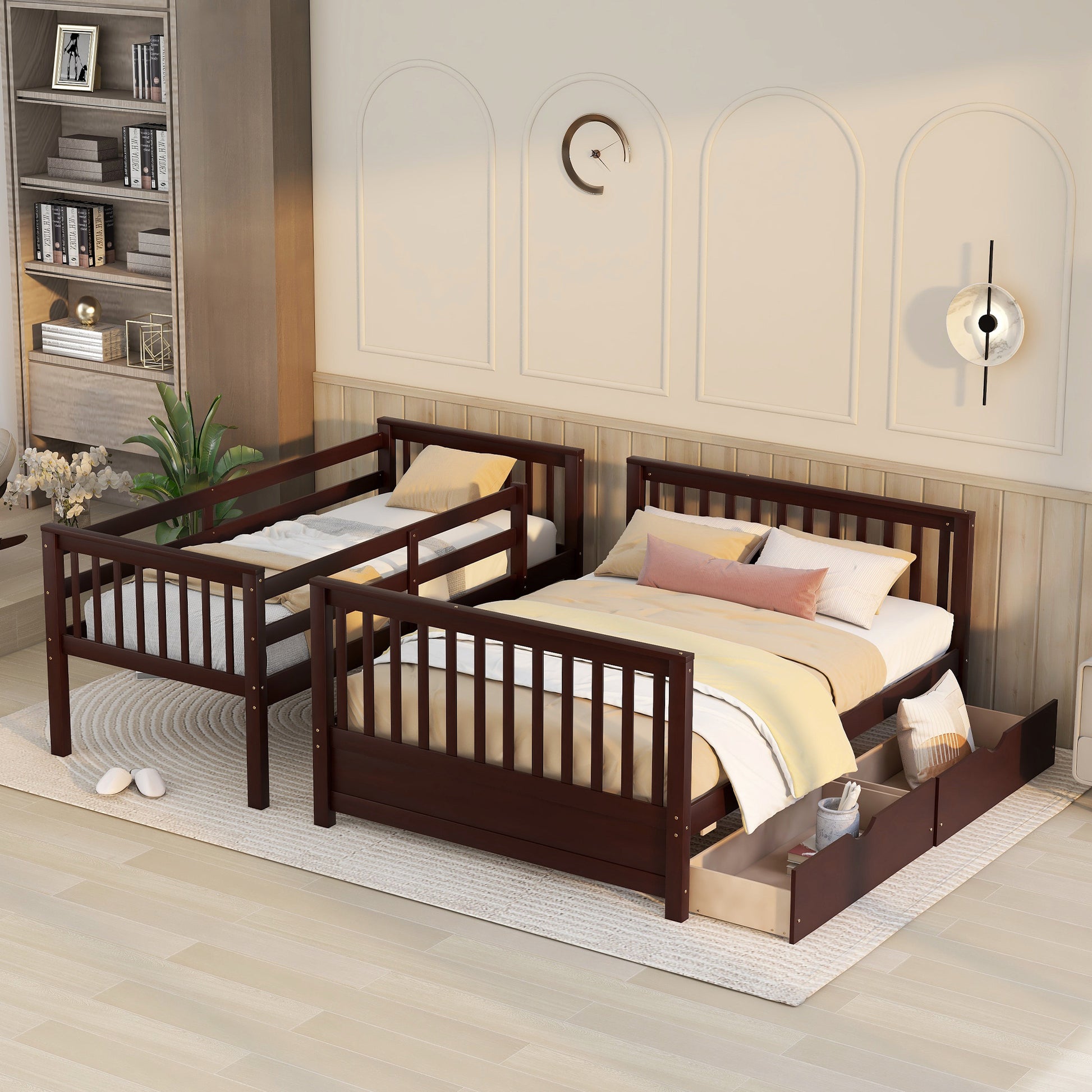 Twin Over Full Bunk Bed With Ladders And Two Storage Drawers Espresso Old Sku:Lt000165Aap Twin Espresso Solid Wood