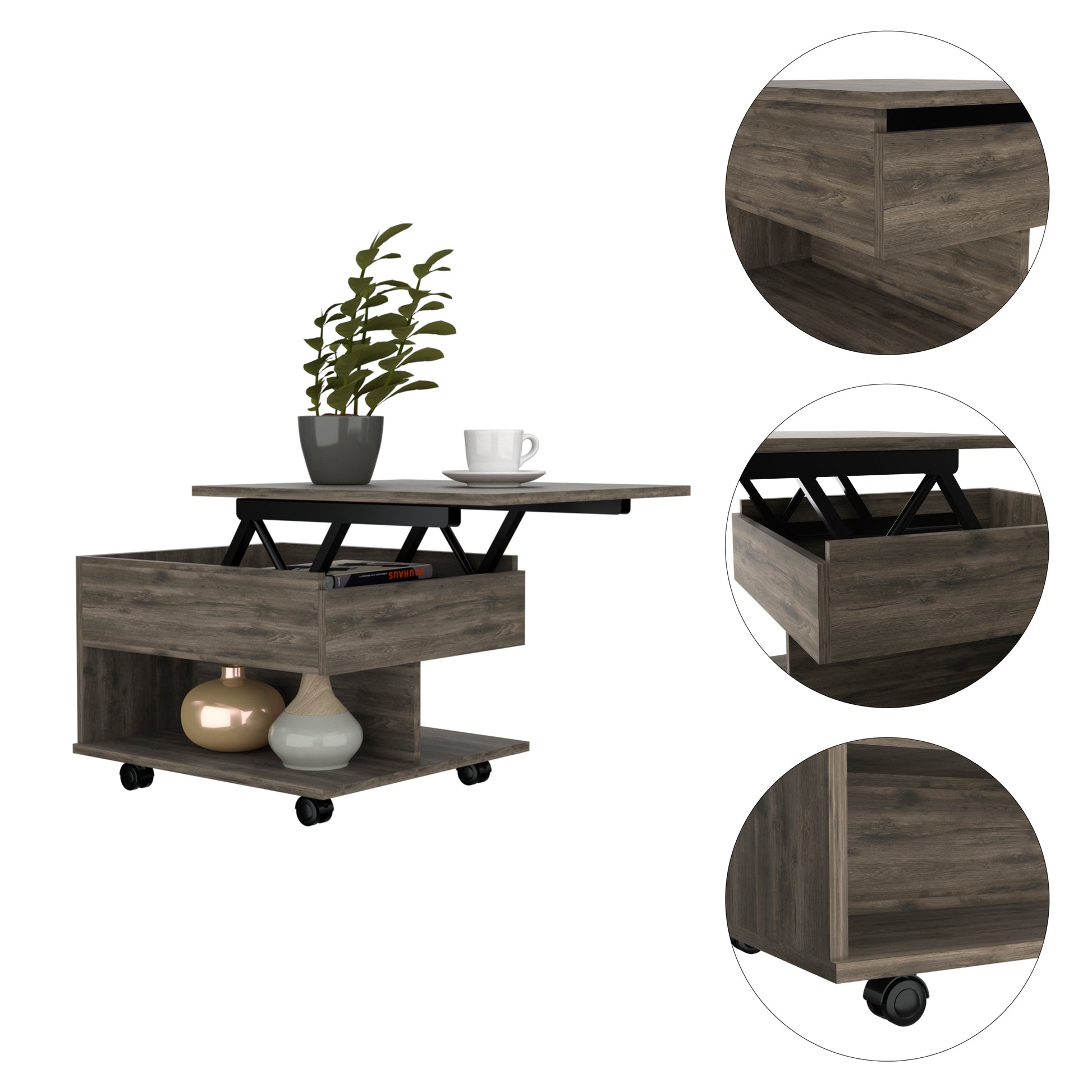 Dark Brown 1 Drawer 1 Shelf Lift Top Coffee Table Brown Particle Board