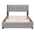 Queen Size Storage Bed Velvet Upholstered Platform Bed With A Big Drawer Gray Gray Velvet