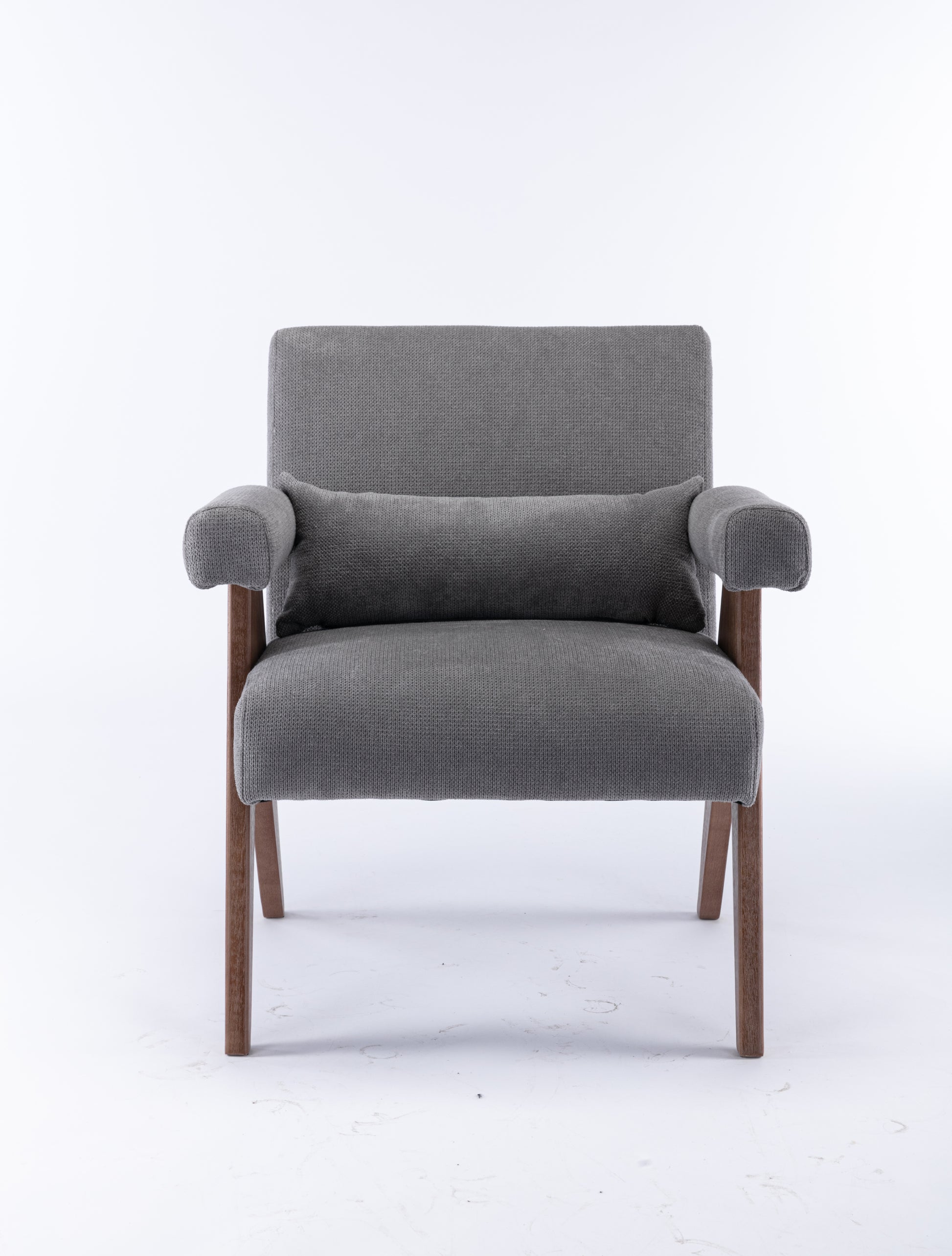 Accent Chair, Kd Rubber Wood Legs With Walnut Finish. Fabric Cover The Seat. With A Cushion.Grey Gray Foam Solid Wood