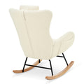 Rocking Chair Nursery, Teddy Upholstered Rocker Glider Chair With High Backrest, Adjustable Headrest & Pocket, Comfy Glider Chair For Nursery, Bedroom, Living Room, Offices, Rubber Wood, Beige Beige Polyester