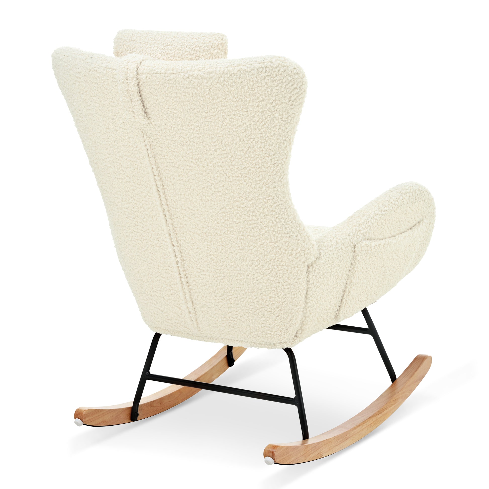 Rocking Chair Nursery, Teddy Upholstered Rocker Glider Chair With High Backrest, Adjustable Headrest & Pocket, Comfy Glider Chair For Nursery, Bedroom, Living Room, Offices, Rubber Wood, Beige Beige Polyester