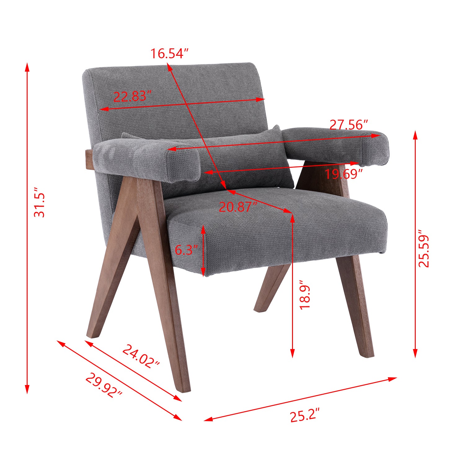 Accent Chair, Kd Rubber Wood Legs With Walnut Finish. Fabric Cover The Seat. With A Cushion.Grey Gray Foam Solid Wood