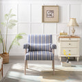 Accent Chair, Kd Rubber Wood Legs With Black Finish. Fabric Cover The Seat. With A Cushion.Blue Stripe Blue And White Stripes Foam Solid Wood