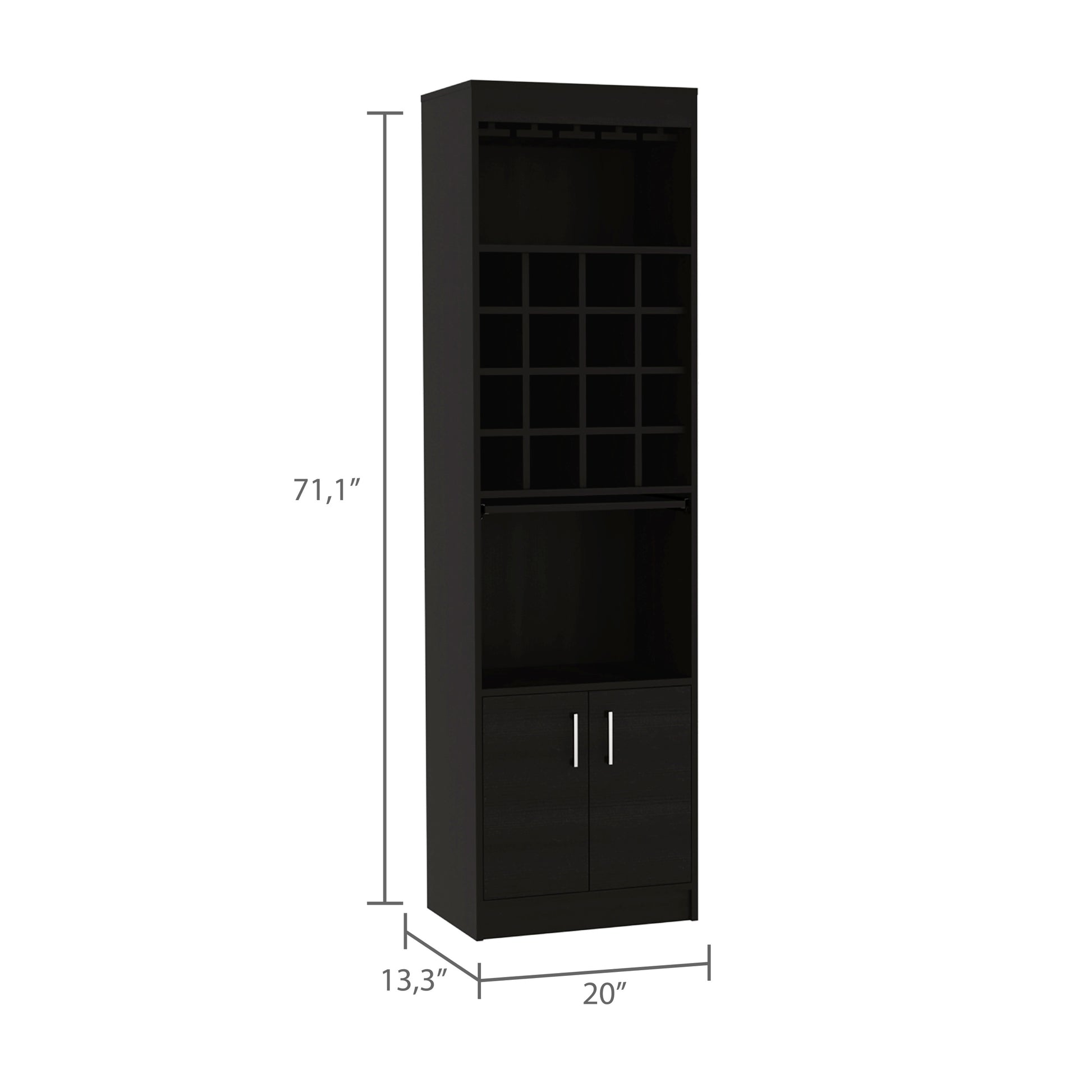 Black Wengue 16 Bottle 1 Shelf Bar Cabinet Black Particle Board