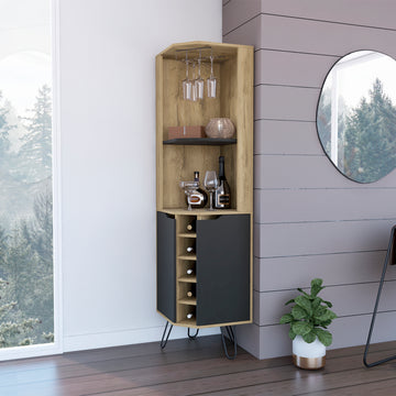 Branford 2 Shelf 6 Bottle Bar Cabinet Macadamia And Black Wengue Beige Particle Board