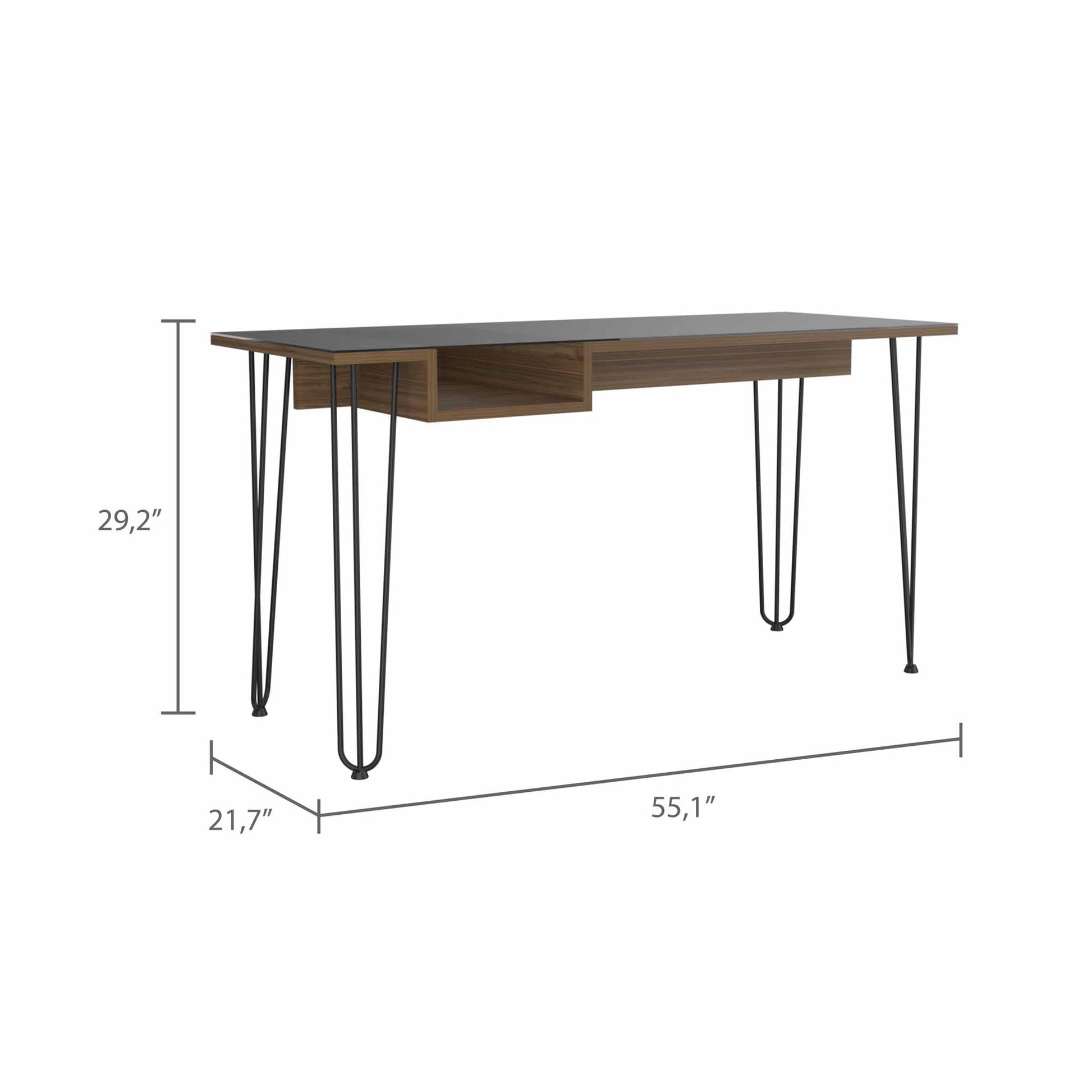 Mahogany 1 Drawer Rectangle Writing Desk With Hairpin Legs Brown Particle Board