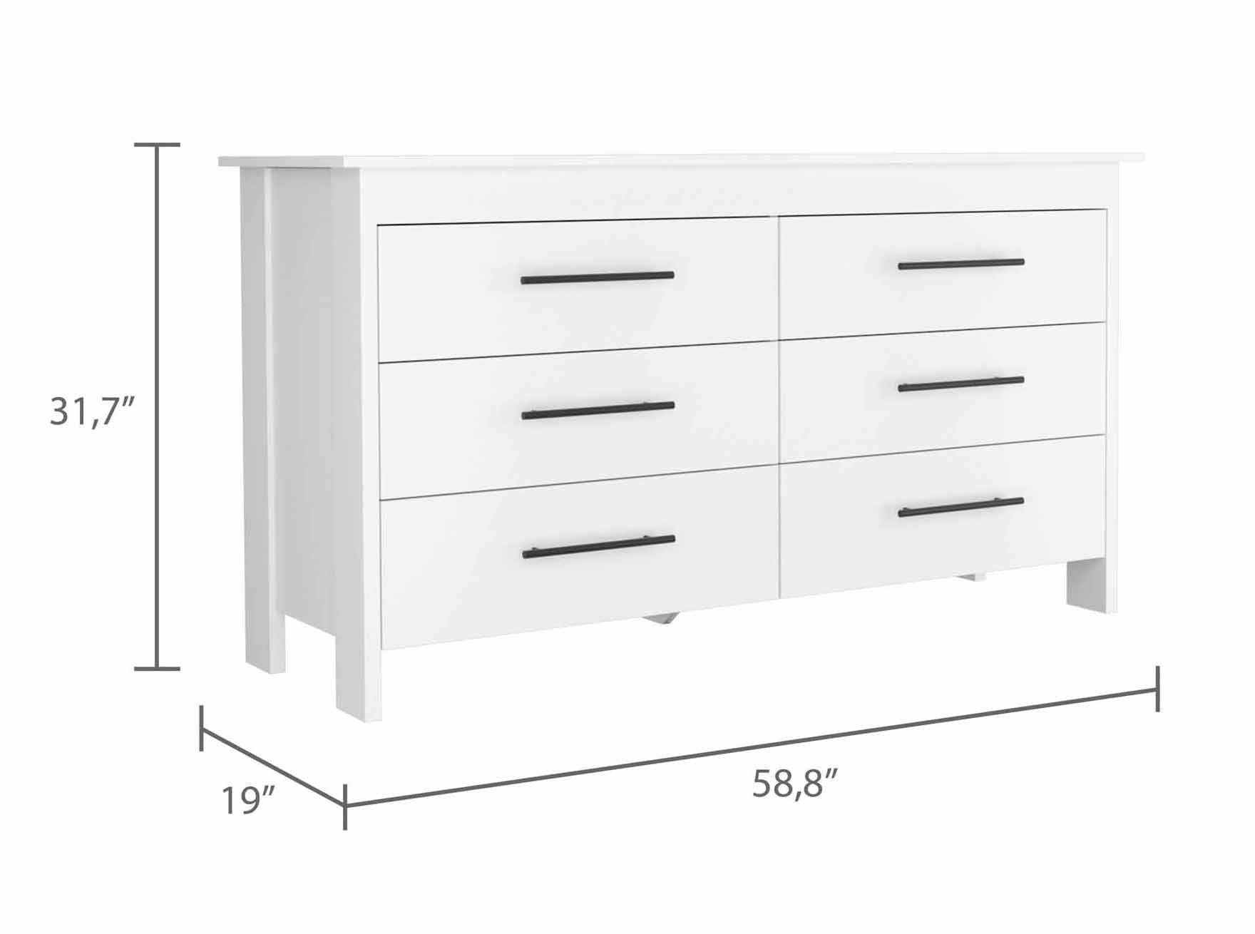 Southington 6 Drawer Rectangle Dresser White White Particle Board