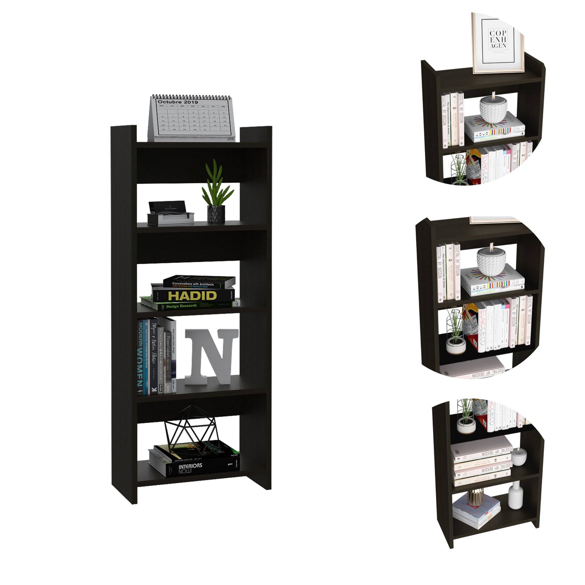 Nottingham 2 Piece 7 Shelf 1 Drawer Home Office Set Black Wengue Black Particle Board