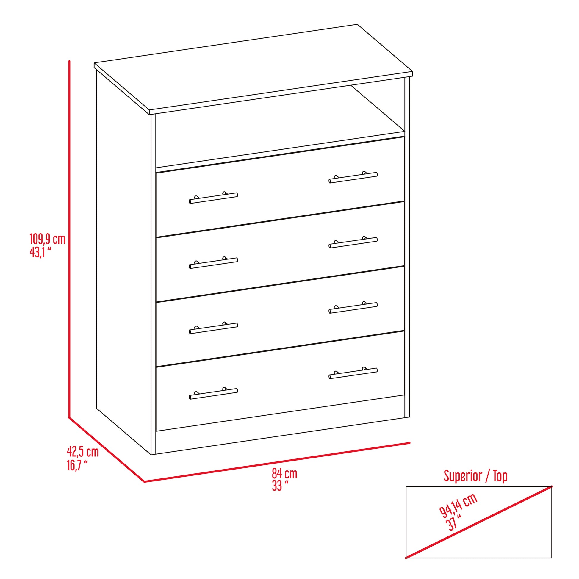 Black Wengue 4 Drawer Rectangle Dresser Black Bedroom Particle Board