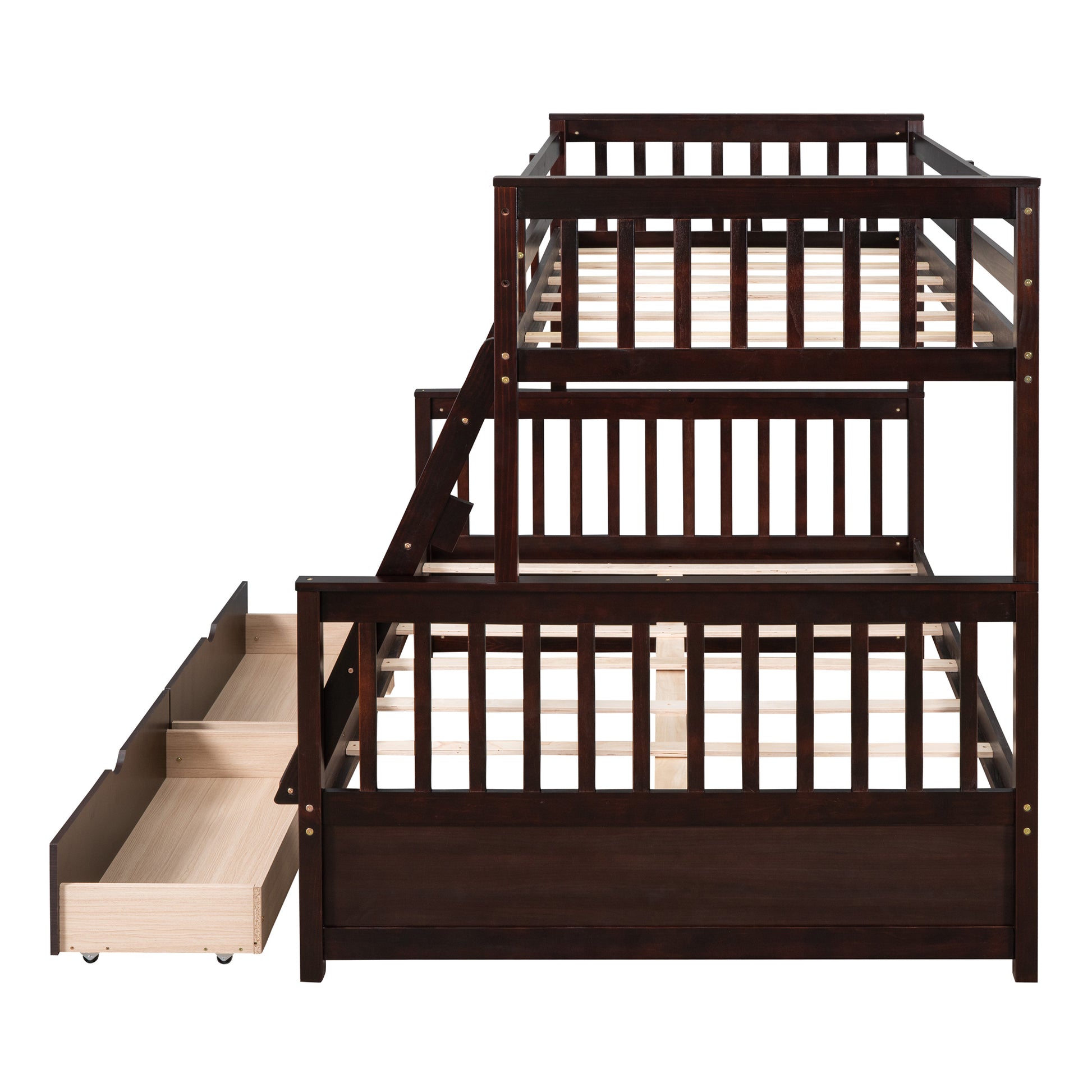 Twin Over Full Bunk Bed With Ladders And Two Storage Drawers Espresso Old Sku:Lt000165Aap Twin Espresso Solid Wood