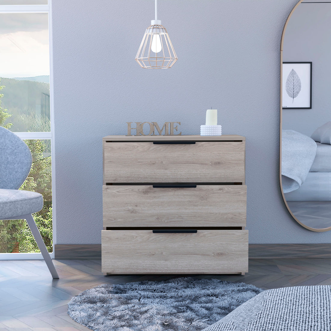 Cannon 3 Drawer Rectangle Dresser Light Grey Light Gray Particle Board