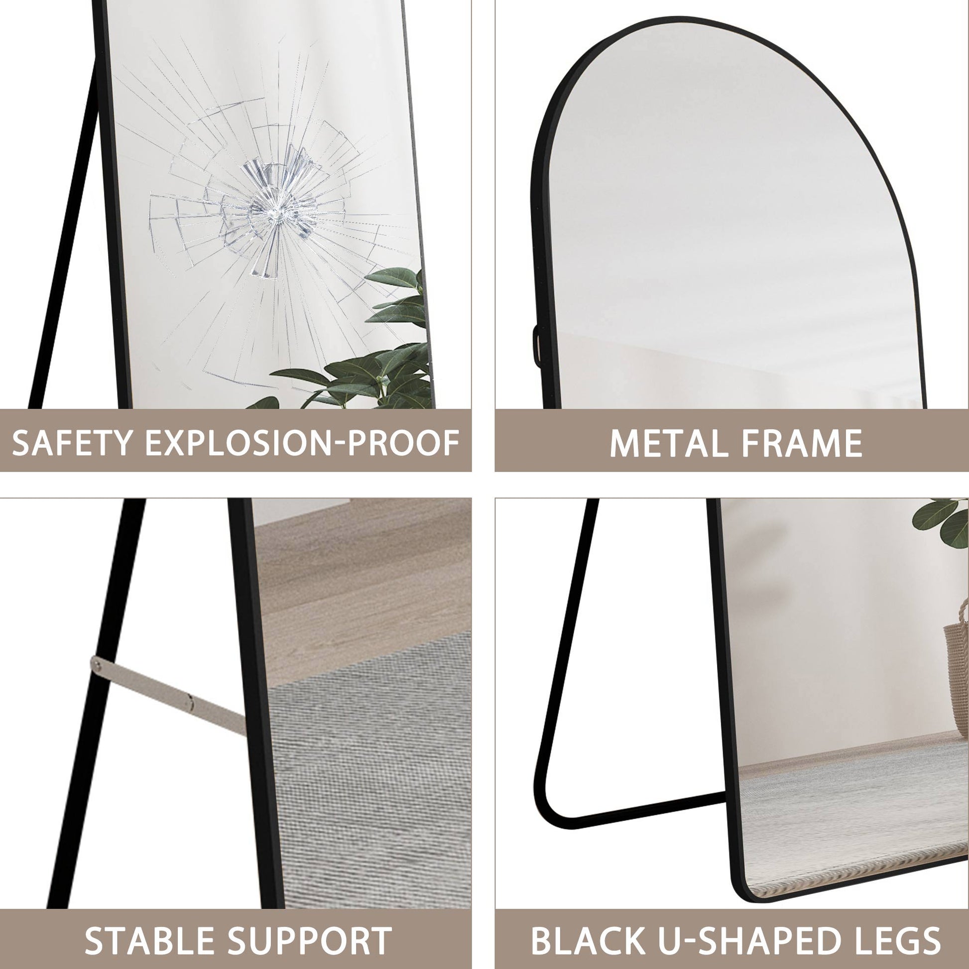 The 4St Generation Of Floor Mounted Full Length Mirrors. Aluminum Alloy Metal Frame Arched Wall Mirror, Bathroom Makeup Mirror, Bedroom Porch, Clothing Store, Wall Mounted. Black 65 "* 23"