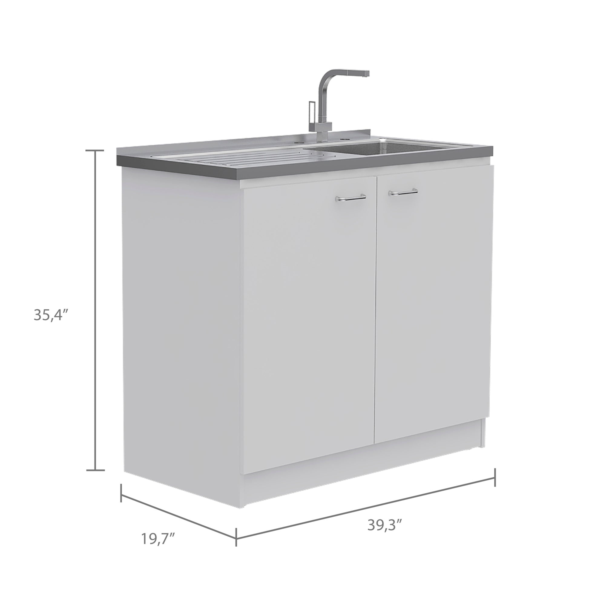 White Rectangle 2 Door Utility Sink And Cabinet White Particle Board