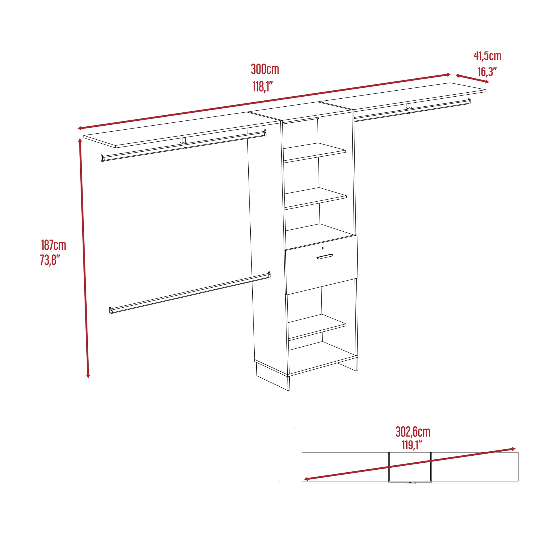 Bergen 1 Drawer 4 Shelf Closet System Dark Walnut Black Particle Board