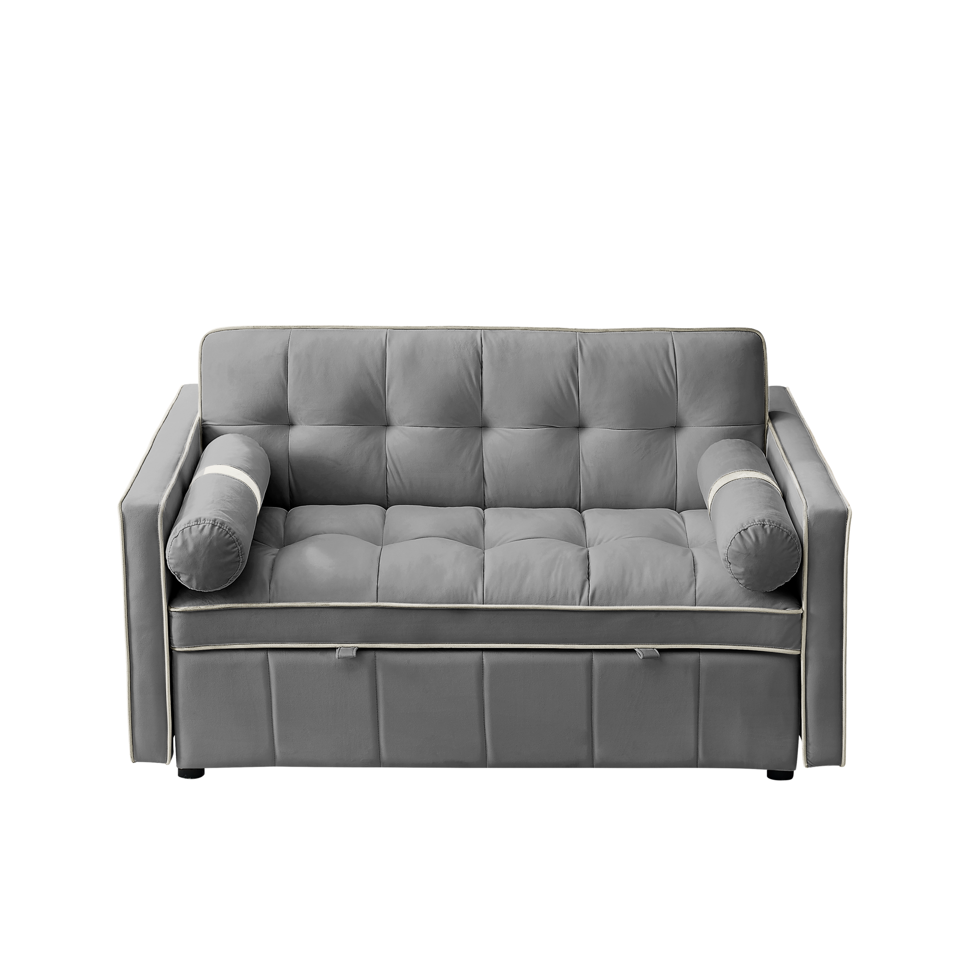 Modern 55.5" Pull Out Sleep Sofa Bed 2 Seater Loveseats Sofa Couch With Side Pockets, Adjsutable Backrest And Lumbar Pillows For Apartment Office Living Room Grey Foam Velvet