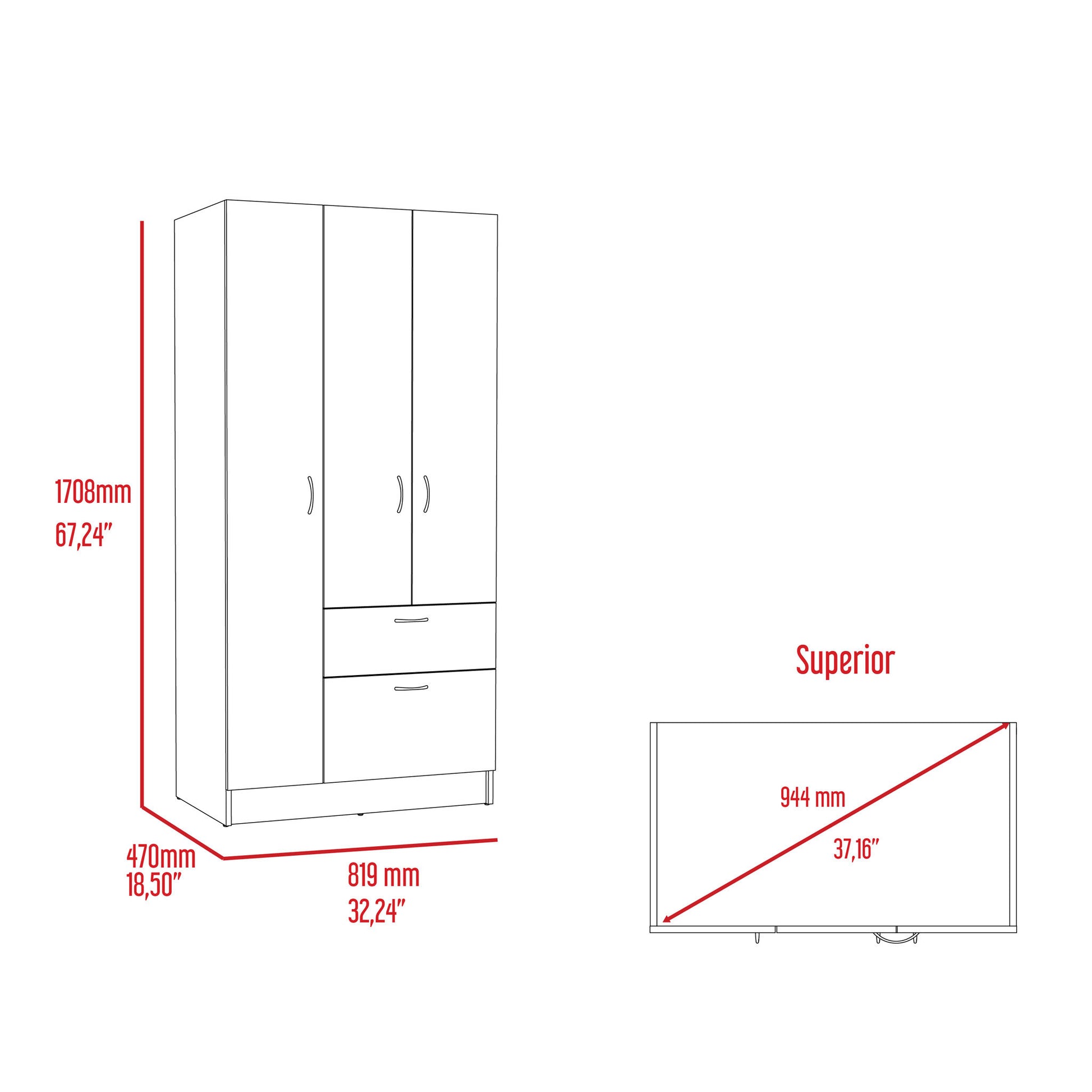 Meredith 1 Drawer Rectangle Armoire Black Wengue And White Black Particle Board