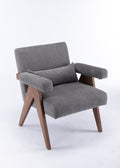 Accent Chair, Kd Rubber Wood Legs With Walnut Finish. Fabric Cover The Seat. With A Cushion.Grey Gray Foam Solid Wood