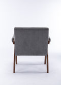 Accent Chair, Kd Rubber Wood Legs With Walnut Finish. Fabric Cover The Seat. With A Cushion.Grey Gray Foam Solid Wood