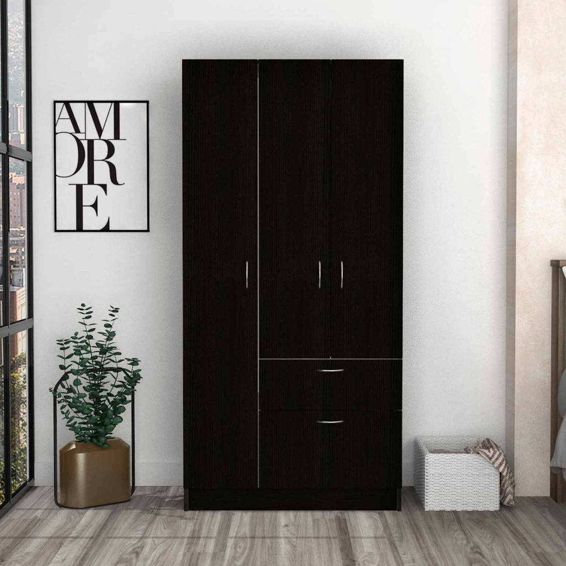 Meredith 1 Drawer Rectangle Armoire Black Wengue And White Black Particle Board