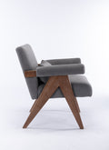 Accent Chair, Kd Rubber Wood Legs With Walnut Finish. Fabric Cover The Seat. With A Cushion.Grey Gray Foam Solid Wood