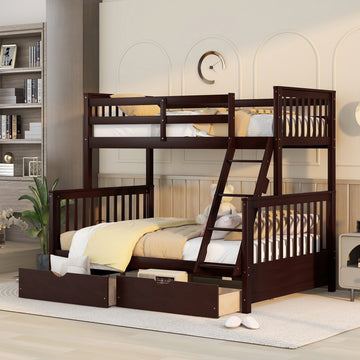 Twin Over Full Bunk Bed With Ladders And Two Storage Drawers Espresso Old Sku:Lt000165Aap Twin Espresso Solid Wood