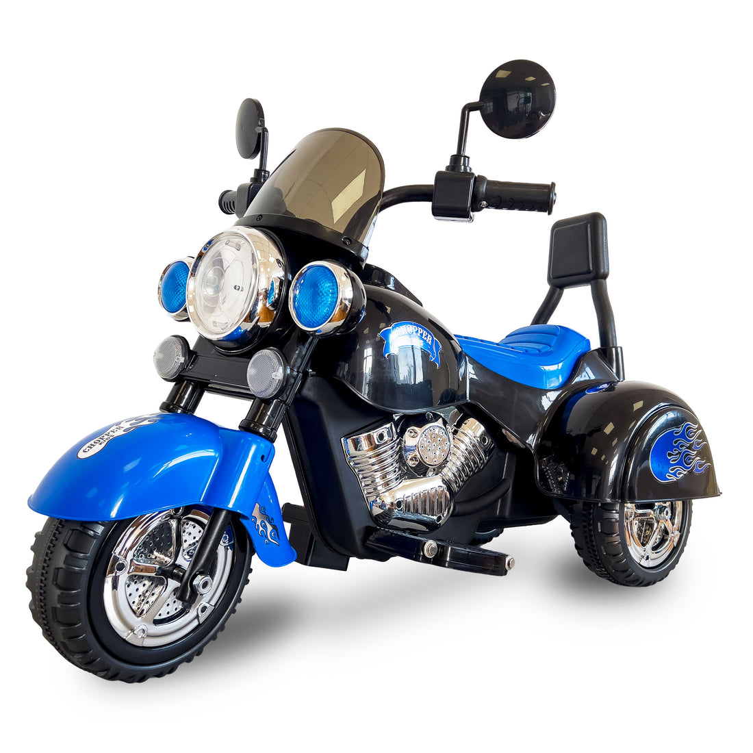 Kids Ride On Motorcycle Toy, 3 Wheel Chopper Motorbike With Led Colorful Headlights, Blue Riding On Electric Battery Powered Harley Motorcycle For Boys Girls Blue Polypropylene