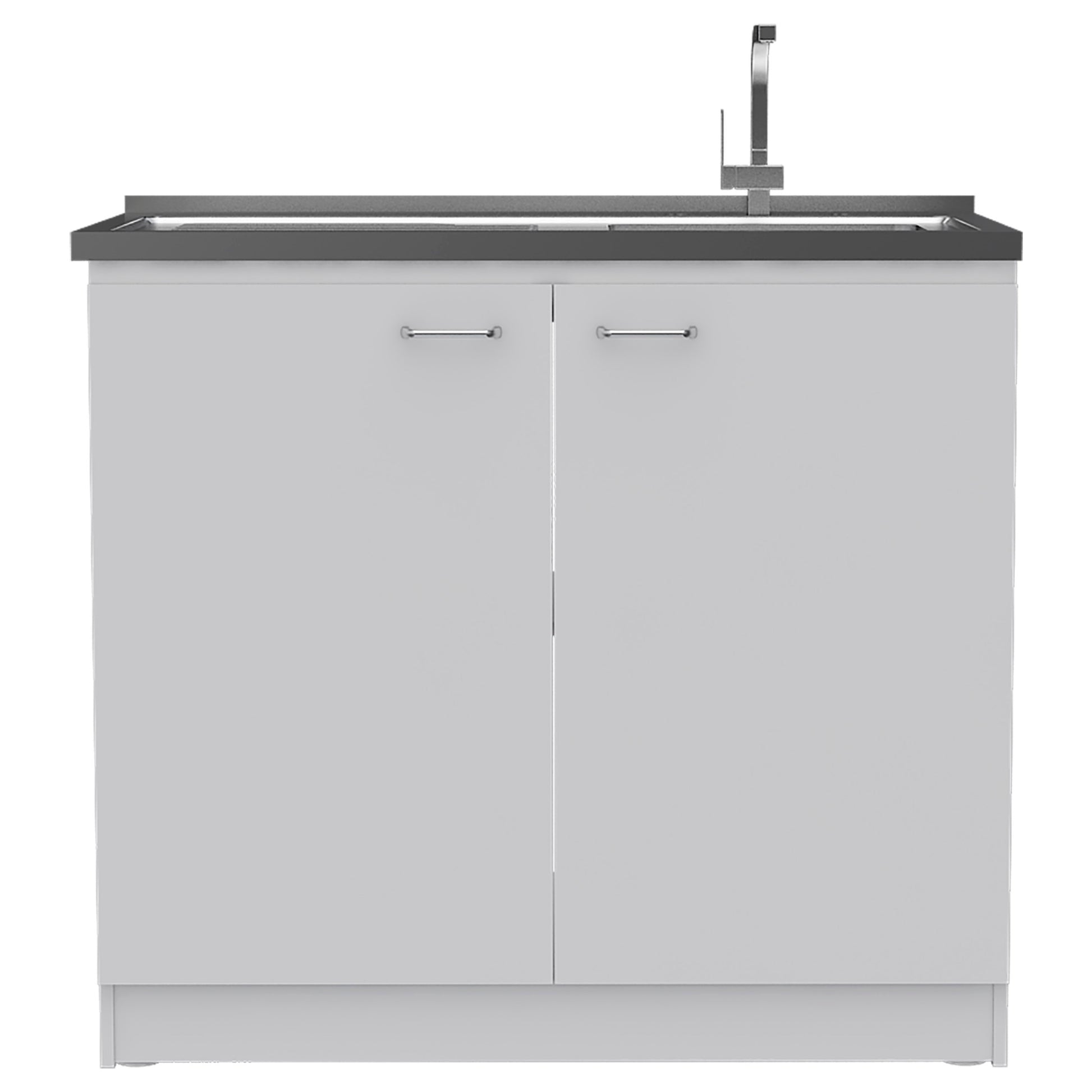 White Rectangle 2 Door Utility Sink And Cabinet White Particle Board