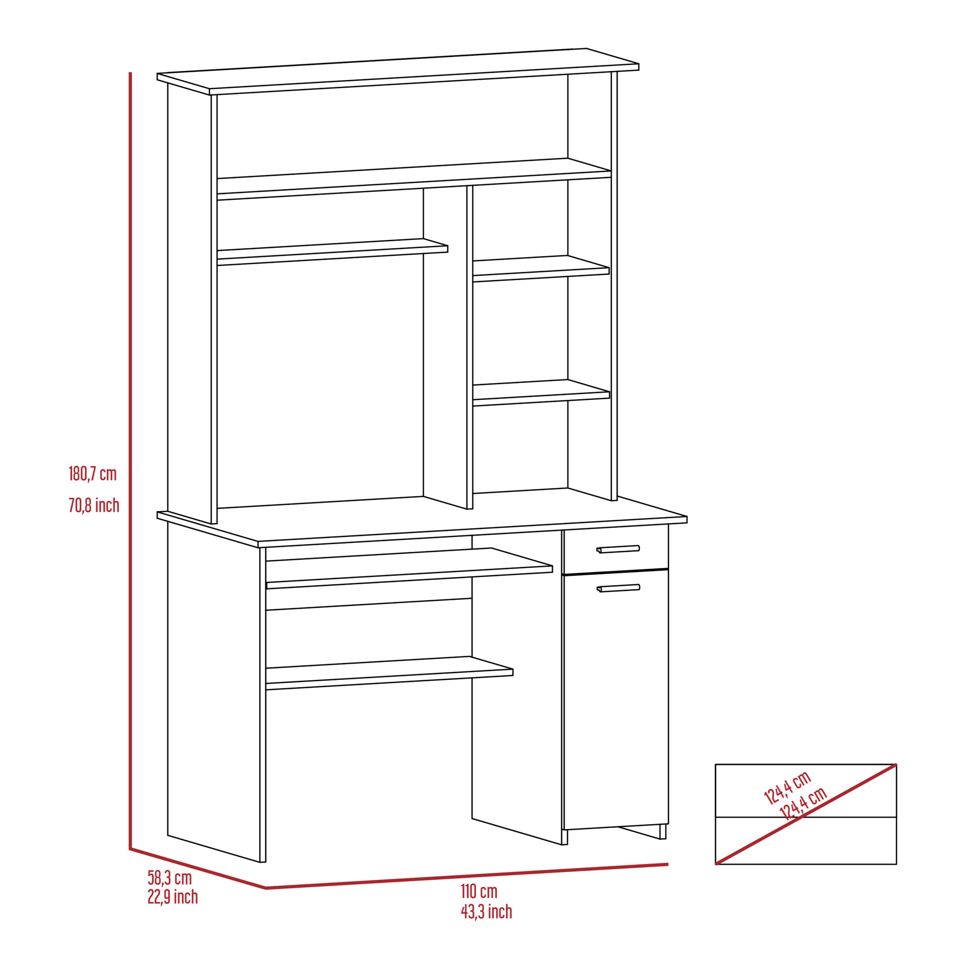 Smokey Oak 2 Drawer 7 Shelf Computer Desk With Hutch Gray Particle Board