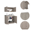 Light Gray 2 Piece Rectangle Cabinet Set Freestanding Light Gray Primary Living Space Wall Mounted Particle Board