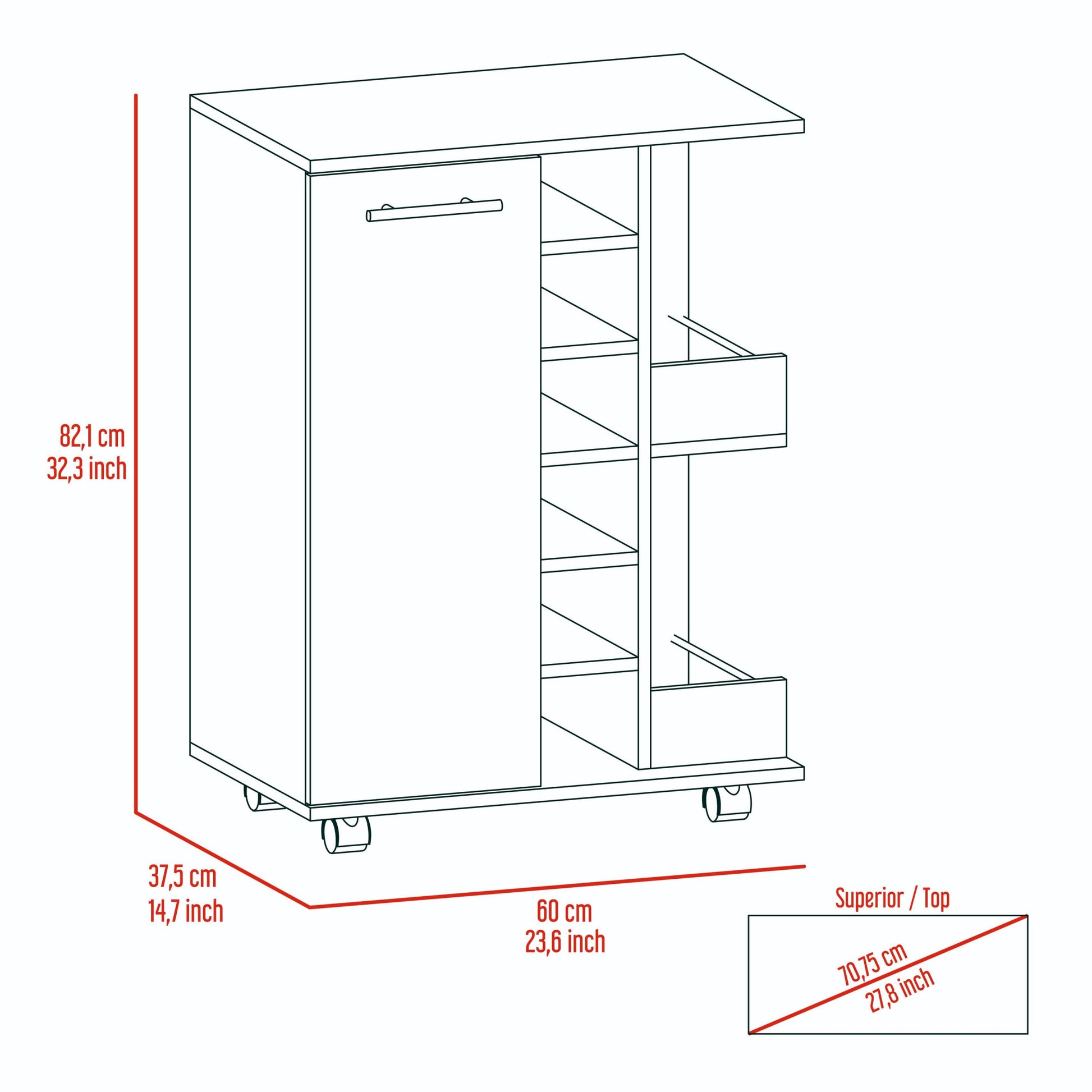 Bartlet 2 Shelf 6 Bottle Bar Cart With Division Black Wengue Black Particle Board