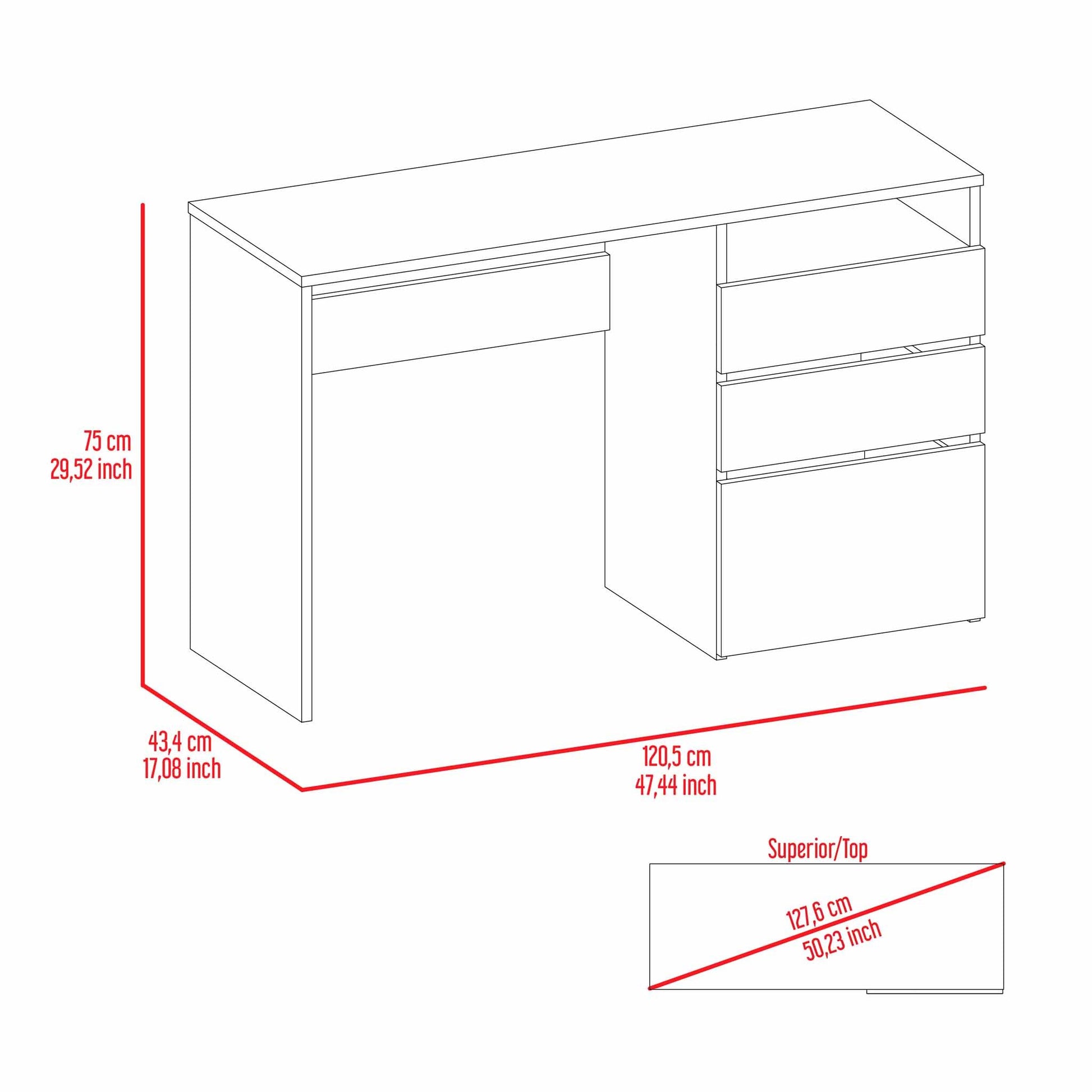 Waterbury 3 Drawer 1 Shelf Computer Desk Light Grey Light Gray Particle Board