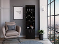 Black Wengue 16 Bottle 1 Shelf Bar Cabinet Black Particle Board