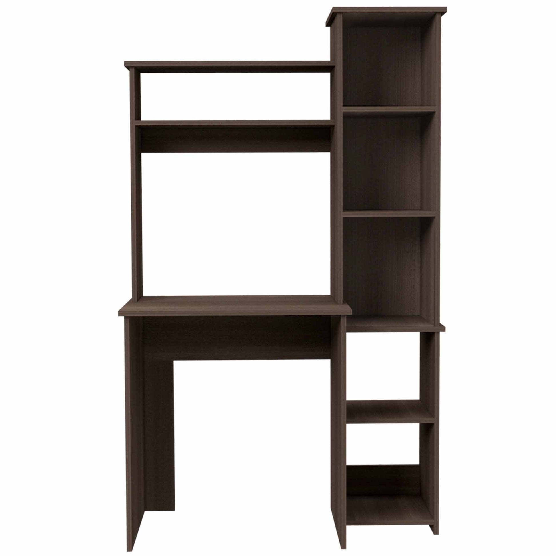 Smokey Oak 6 Shelf Writing Desk With Built In Bookcase Brown Particle Board