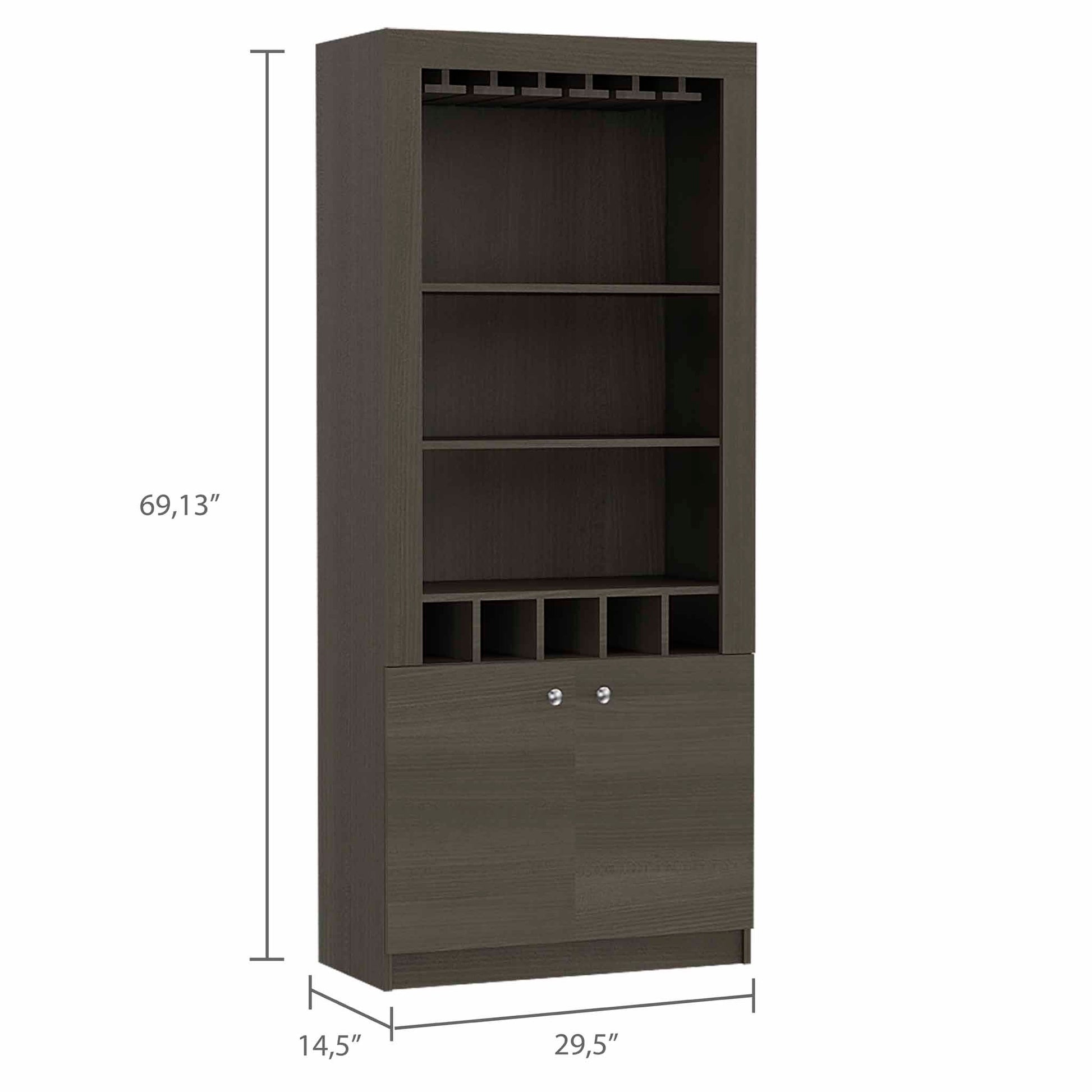 Smokey Oak 3 Shelf Rectangle 5 Bottle Bar Cabinet Brown Particle Board