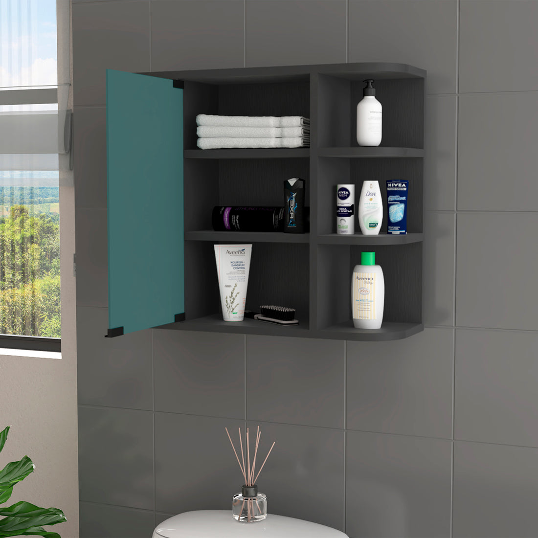 Roseburg 6 Shelf Medicine Cabinet With Mirorr Black Wengue Black Particle Board