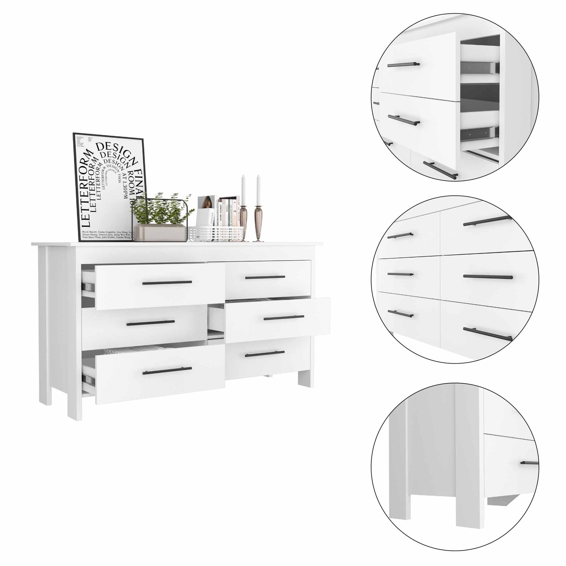 Southington 6 Drawer Rectangle Dresser White White Particle Board